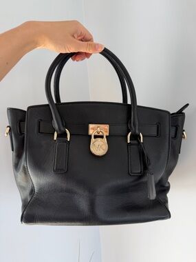 MICHAEL Michael Kors Hamilton satchel handbag leather & gold-toned hardware